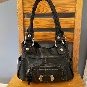 B. Makowsky Y2K Black Leather Shoulder Bag Handbag Purse